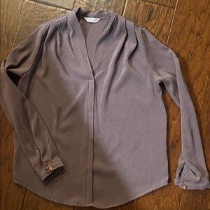 BRONZE Contemporary Feminine Taupe Blouse | Long Sleeve V-Neck |